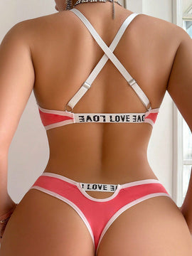 Conjunto De Bralette Y Short Con Estampado De Letras Y Tirantes