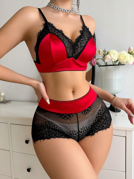 Conjunto De Lenceria Con Sujetador Y Ropa Interior Inalambricos Y Encaje