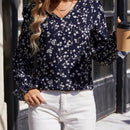 Clasi Camisa Con Lazo Frontal Transparente De Malla Bordada Con Patchwork Floral Azul Para Mujer