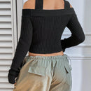 EZwear Sueter Corto Con Cuello Halter Y Mangas Largas Ahuecadas
