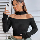 EZwear Sueter Corto Con Cuello Halter Y Mangas Largas Ahuecadas