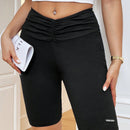 Essnce Pantalones Cortos Casuales De Cintura Alta Con Pliegues En Forma De V Para Mujeres