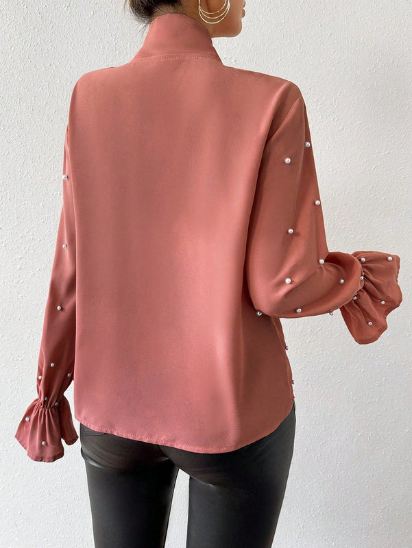 Prive Blusa Con Mangas Farol Y Cuello Anudado Con Cuentas