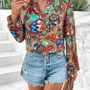 VCAY Blusa De Manga De Farol Impreso Completo