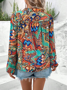 VCAY Blusa De Manga De Farol Impreso Completo