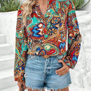 VCAY Blusa De Manga De Farol Impreso Completo