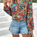 VCAY Blusa De Manga De Farol Impreso Completo