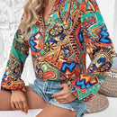 VCAY Blusa De Manga De Farol Impreso Completo
