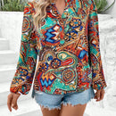 VCAY Blusa De Manga De Farol Impreso Completo