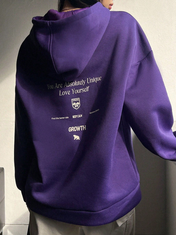 Dazy sudadera con capucha minimalista con estampado de letras para mujer, uso casual diario