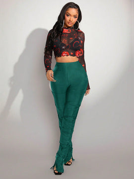 SXY Pantalones Anchos Con Dobladillo Con Abertura