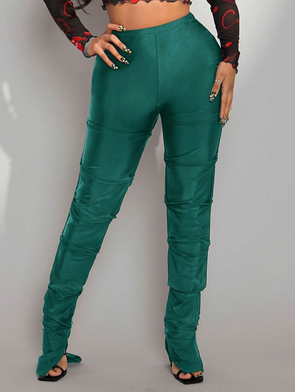 SXY Pantalones Anchos Con Dobladillo Con Abertura