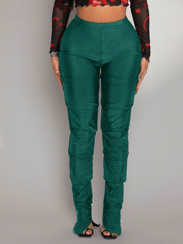 SXY Pantalones Anchos Con Dobladillo Con Abertura