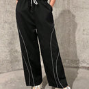 Pantalones Largos Con Cintura Con Cordon Y Dobladillo Enrollado De Color En Contraste Para Mujer