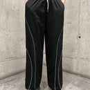 Pantalones Largos Con Cintura Con Cordon Y Dobladillo Enrollado De Color En Contraste Para Mujer