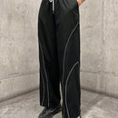 Pantalones Largos Con Cintura Con Cordon Y Dobladillo Enrollado De Color En Contraste Para Mujer