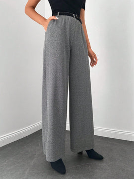 Pantalones de cintura alta y pierna ancha de espiga sin cinturon