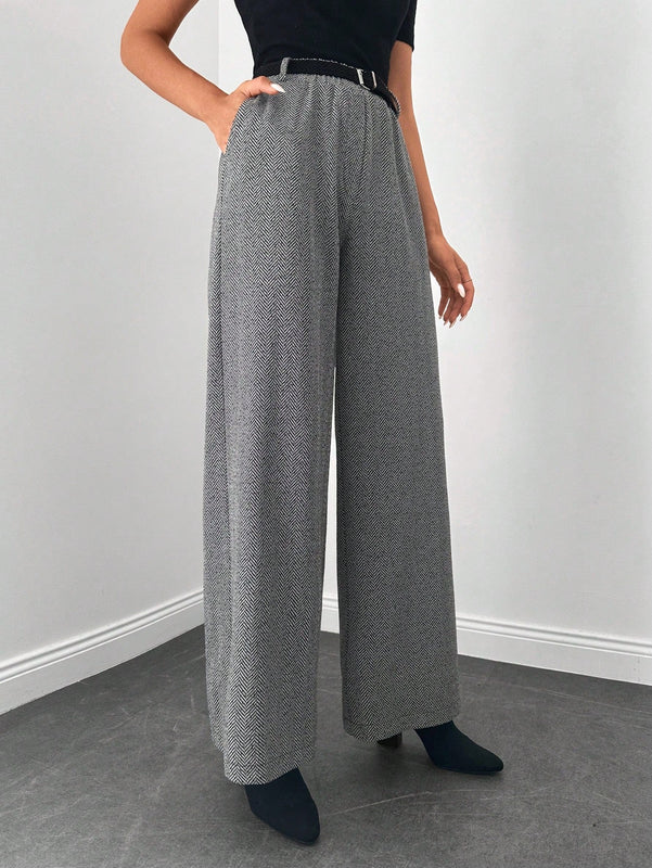 Pantalones de cintura alta y pierna ancha de espiga sin cinturon