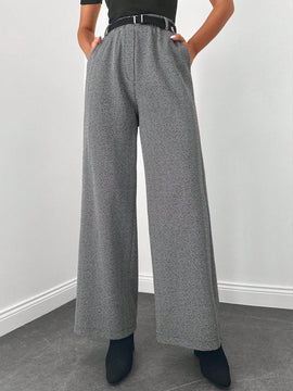 Pantalones de cintura alta y pierna ancha de espiga sin cinturon