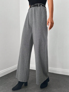Pantalones de cintura alta y pierna ancha de espiga sin cinturon