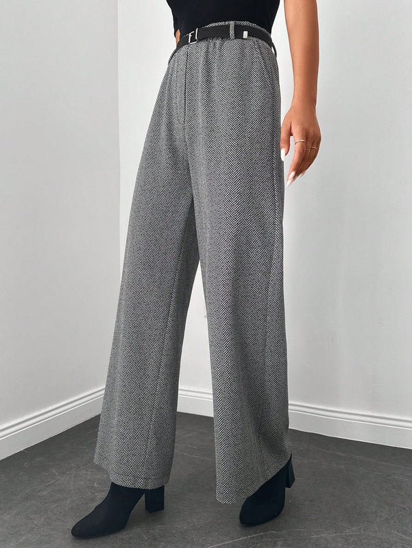 Pantalones de cintura alta y pierna ancha de espiga sin cinturon