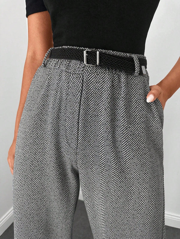 Pantalones de cintura alta y pierna ancha de espiga sin cinturon