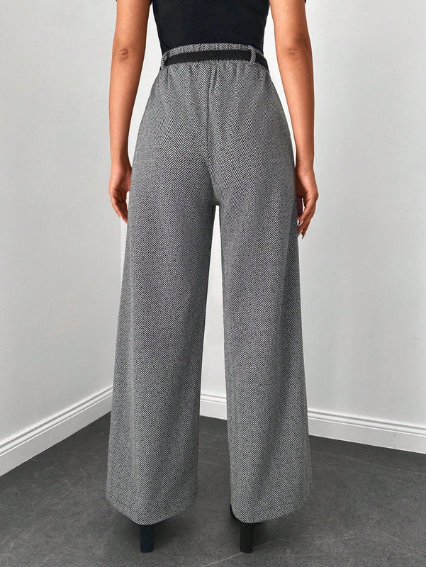 Pantalones de cintura alta y pierna ancha de espiga sin cinturon