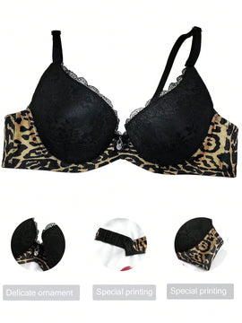 Sosten Con Aro Y Encaje Con Estampado De Leopardo Para Mujeres