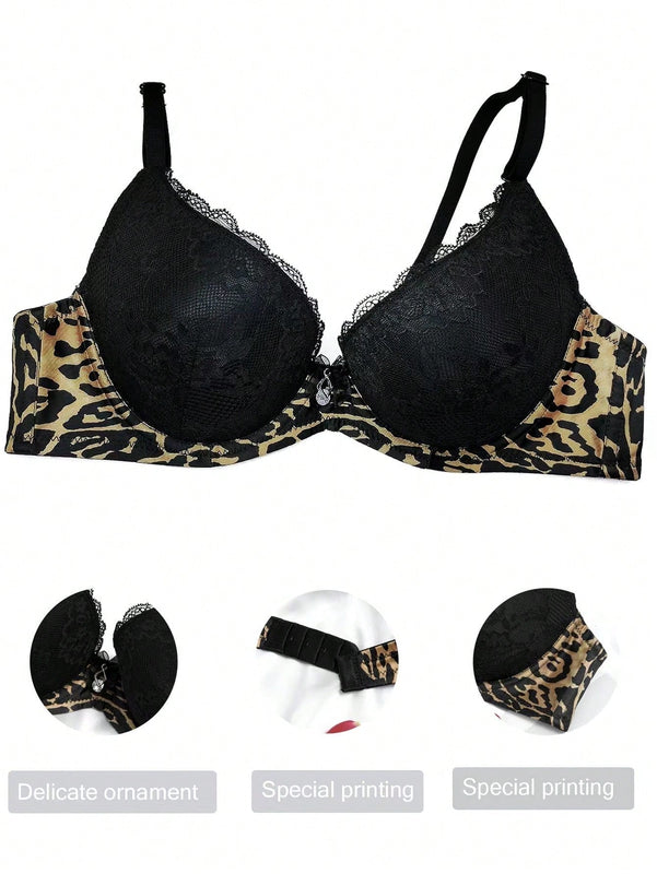 Sosten Con Aro Y Encaje Con Estampado De Leopardo Para Mujeres