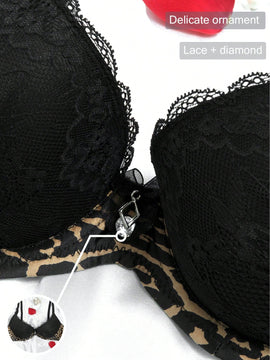 Sosten Con Aro Y Encaje Con Estampado De Leopardo Para Mujeres