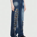 ROMWE Street Life Jeans Desgastados Irregulares Estilo Callejero Para Mujer Con Correa Desmontable