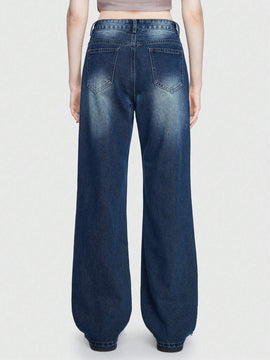 ROMWE Street Life Jeans Desgastados Irregulares Estilo Callejero Para Mujer Con Correa Desmontable