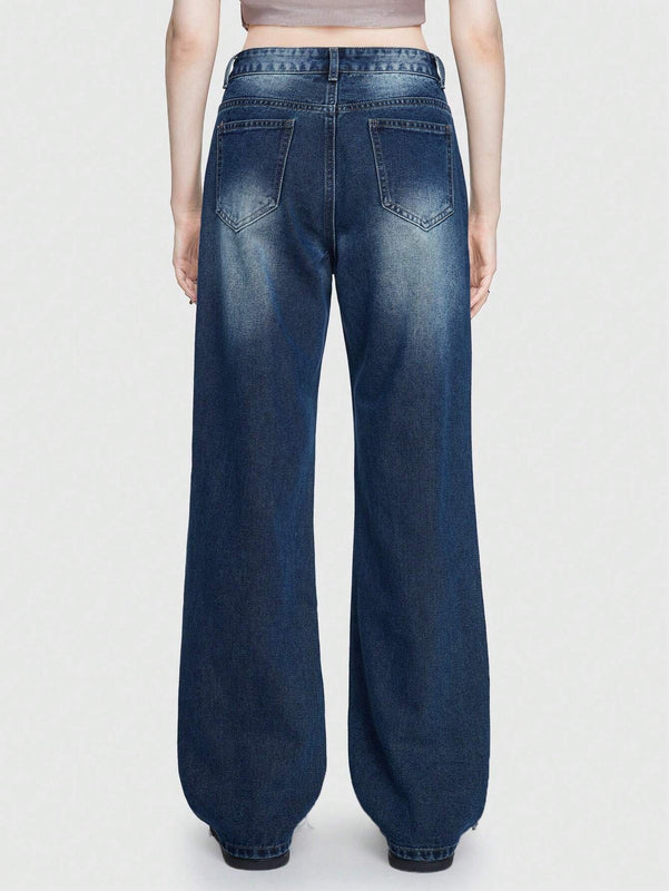 ROMWE Street Life Jeans Desgastados Irregulares Estilo Callejero Para Mujer Con Correa Desmontable