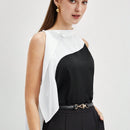 BIZwear Blusa De Mujer Sin Manga Con Dobladillo Asimetrico Y Bloque De Color