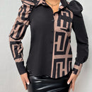 LUNE Blusa De Manga Abullonada Con Patron Geometrico