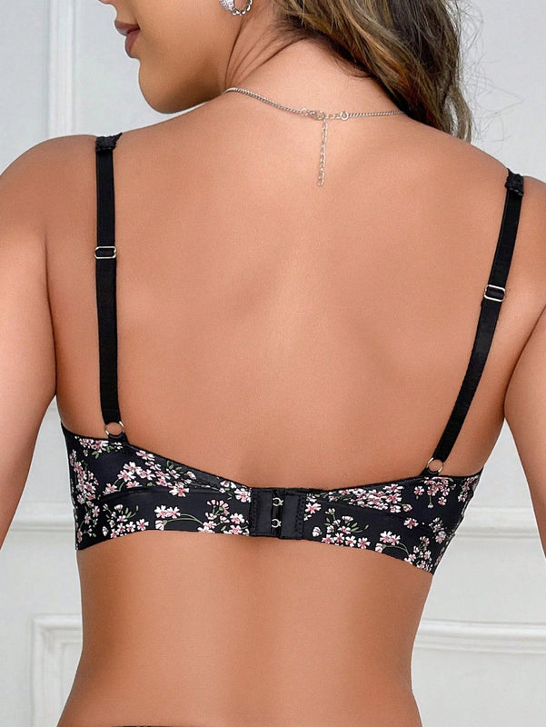 Bralette inalambrico para damas con encaje, patchwork y estampado floral