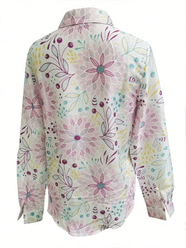 Camisa Casual De Manga Larga Con Estampado Floral Con Diseno Suelto Y Comodo Para La Piel