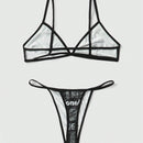 ROMWE Goth Conjunto De Sujetador Y Tanga De Mujer Con Impresion De Letras Y Calaveras