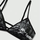 ROMWE Goth Conjunto De Sujetador Y Tanga De Mujer Con Impresion De Letras Y Calaveras