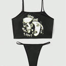 ROMWE Grunge Punk Camiseta De Tirantes Para Mujer Con Estampado De Letra Y Calavera