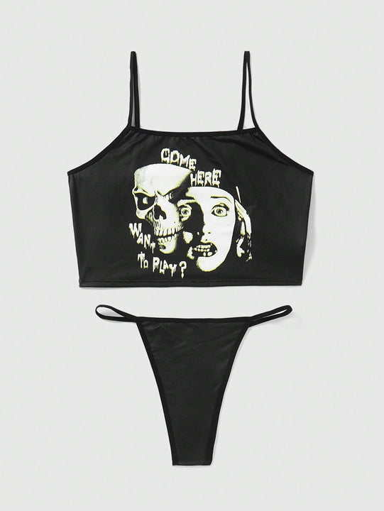 ROMWE Grunge Punk Camiseta De Tirantes Para Mujer Con Estampado De Letra Y Calavera