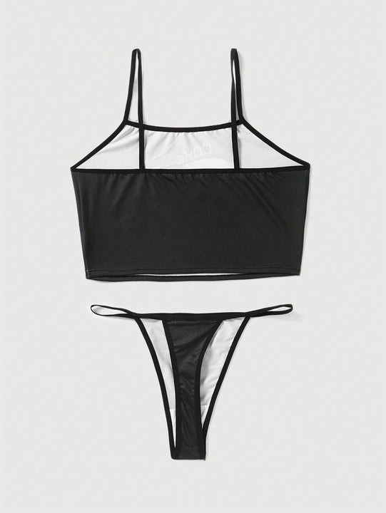 ROMWE Grunge Punk Camiseta De Tirantes Para Mujer Con Estampado De Letra Y Calavera