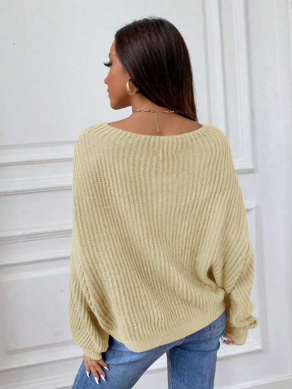 Essnce Sueter Holgado De Manga Murcielago De Color Solido Para Mujer