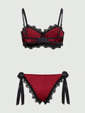 ROMWE Goth Conjunto De Sujetador Con Cable Y Bragas De Encaje Y Terciopelo