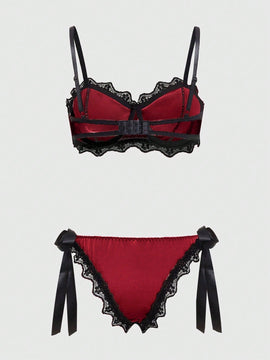 ROMWE Goth Conjunto De Sujetador Con Cable Y Bragas De Encaje Y Terciopelo