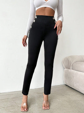 Pantalones ajustados de talle alto con diseno de boton