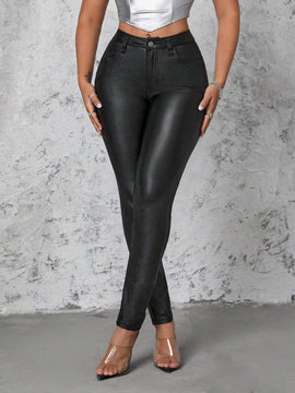 SXY Pantalones de mujer sencillos y casuales de un solo color con ajuste delgado