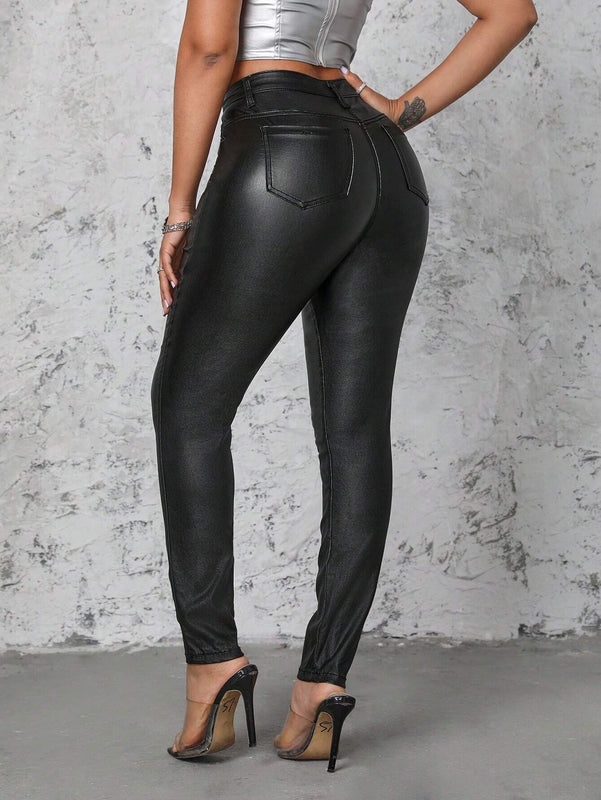 SXY Pantalones de mujer sencillos y casuales de un solo color con ajuste delgado