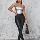 SXY Pantalones de mujer sencillos y casuales de un solo color con ajuste delgado
