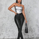 SXY Pantalones de mujer sencillos y casuales de un solo color con ajuste delgado